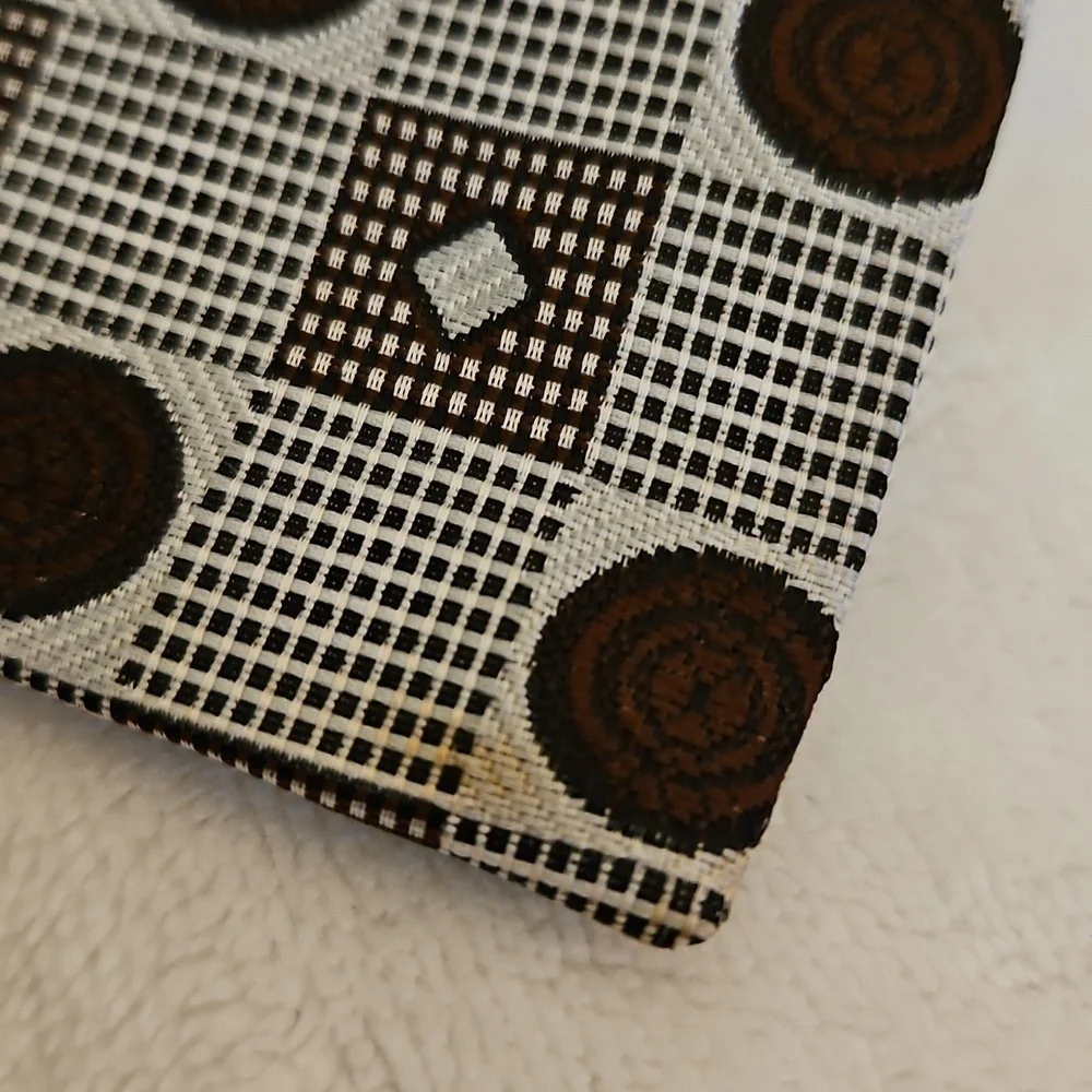 Vtg SEARS 1960s Brown and Silver Circle Atomic Patterned Wide Clip-on Tie